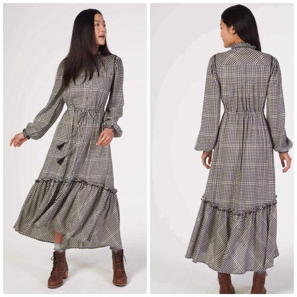 Faherty Sandia Ruffle Gingham Balloon Sleeve Midi Dress Size Medium‎ NEW - Picture 1 of 5
